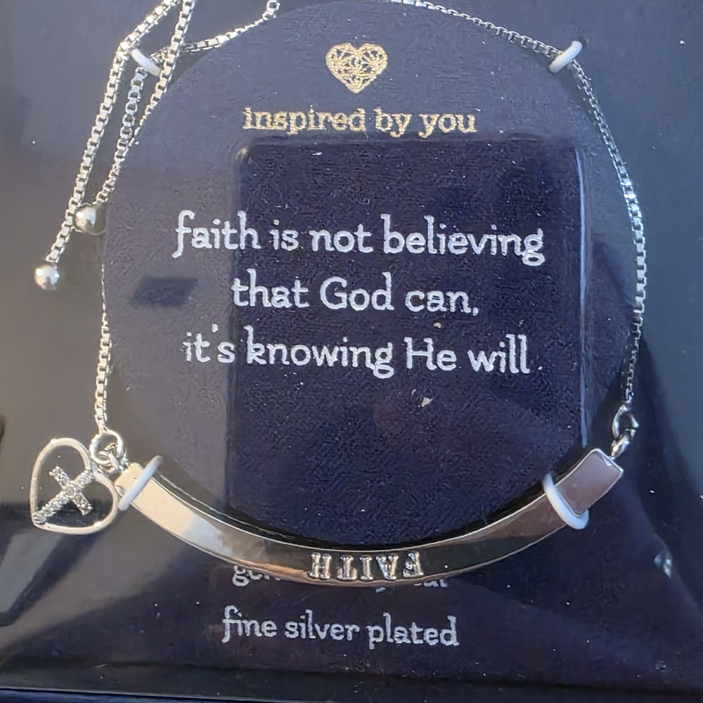 Inspired by You Silver Faith Cross in Heart Asjustable Bracelet